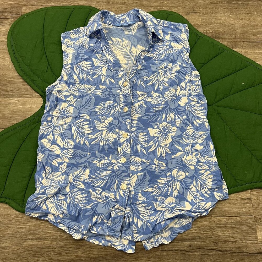 Blue Ginger Hawaii Womens XS Tropical Floral Hibiscus Blue Popover Sleeveless Ra